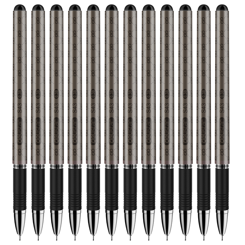 得力（deli）S43 財務專用中性筆 黑色簽字筆 0.38mm 12支盒