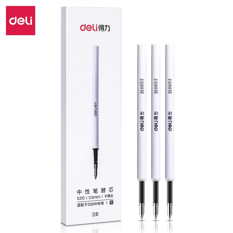 得力（deli）S210 旋轉中性筆芯 黑色簽字筆芯 3支/盒